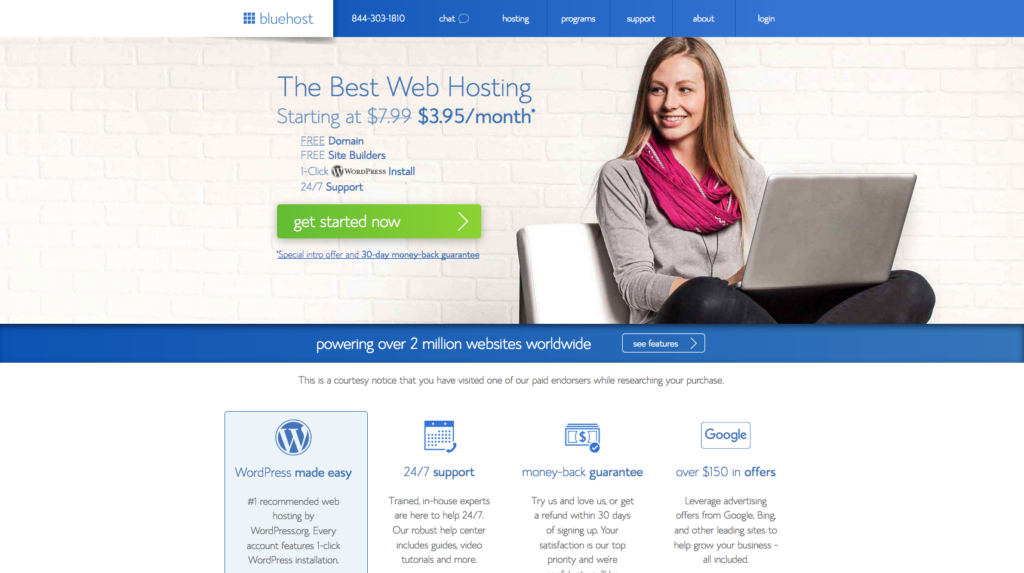 Bluehost blog homepage.